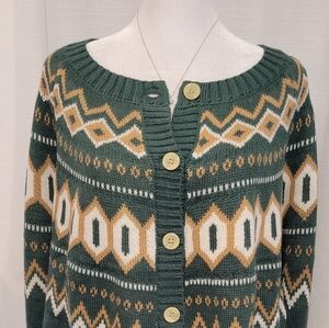 NEW! Green Fair Isle Button Front Cardigan